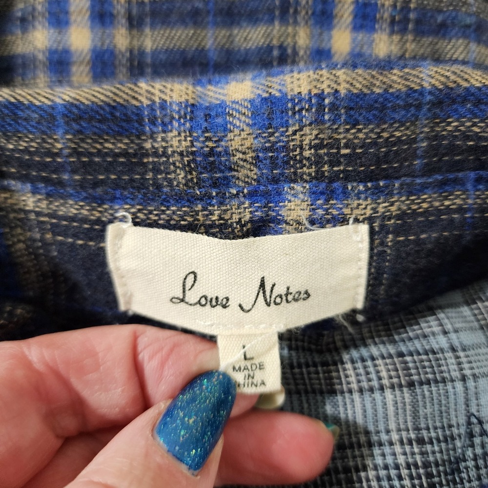 Love Notes‎ Top Plaid Women's Size Large Blue Hi Low Button Down Shirt - Picture 3 of 8
